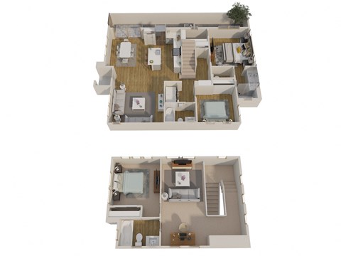 Floor plan for 3 beds, 3 baths, 1597 sqft